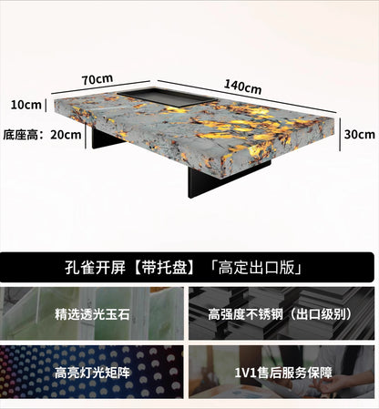 **Rectangle living room coffee table luminous jade luxury stone villa marble natural high-grade light luxury minimalist mansion