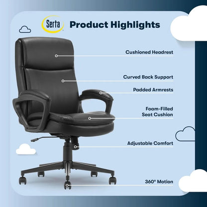 Ergonomic Office Chair with Lumbar Support, Swivel Base & Padded Armrests, Black