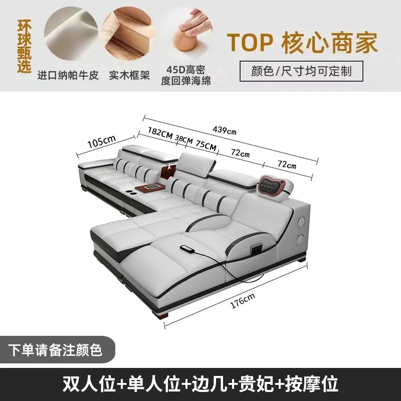 Massage Modern Leather Sofa Luxury Multi Functional Italian Recliner Sofa Couch Puffs Divano Da Soggiorno Living Room Furniture