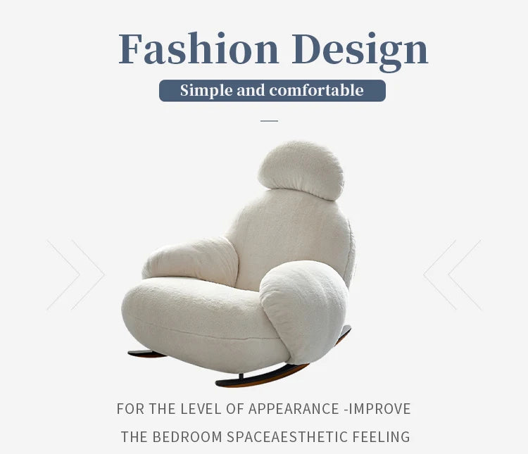 Modern Rocking Leisure Chair White Fabric Sofa Chair Soft Living Room Chair With Footstool Set Lounge Armchair