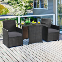 Patio 3PCS Rattan Furniture Set Cushion Sofa Armrest Garden Deck Gray