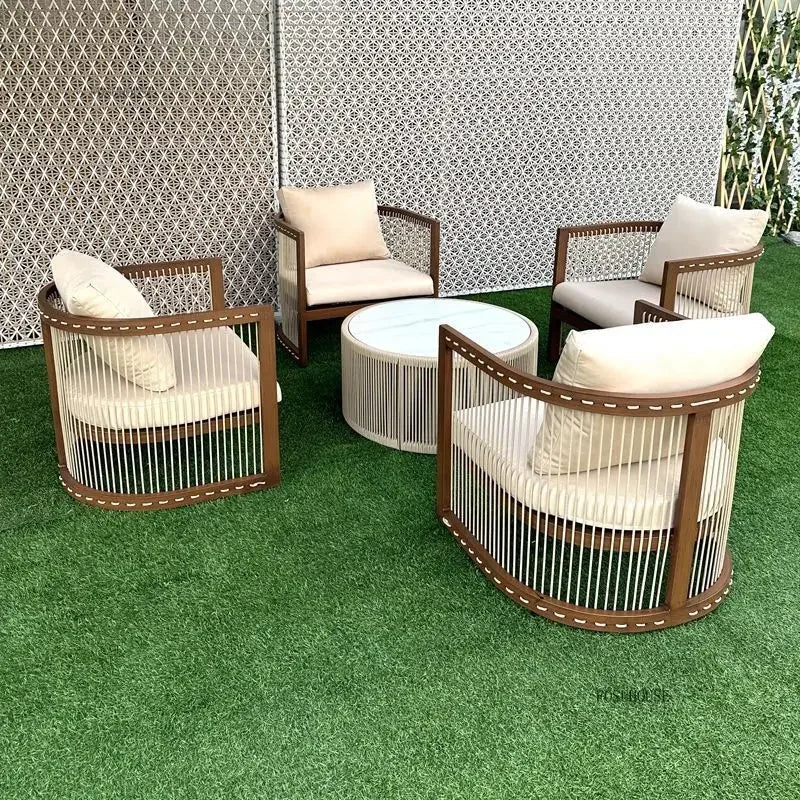 Outdoor Aluminum Alloy Garden Sofas Courtyard Open-air Leisure Sofa Chair Hotel Leisure Dining Chair Waterproof Single Chairs EE