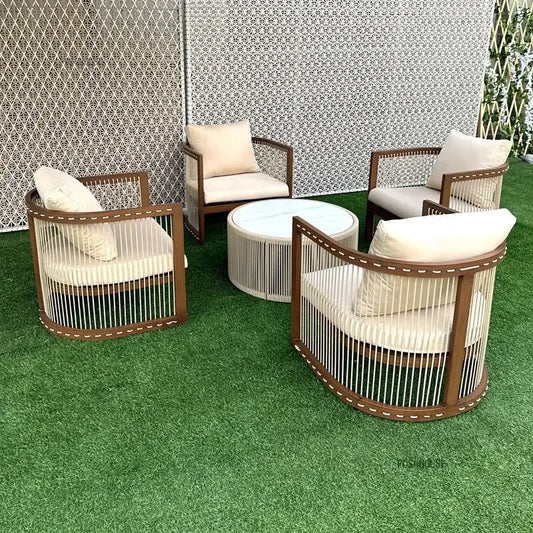 Outdoor Aluminum Alloy Garden Sofas Courtyard Open-air Leisure Sofa Chair Hotel Leisure Dining Chair Waterproof Single Chairs EE