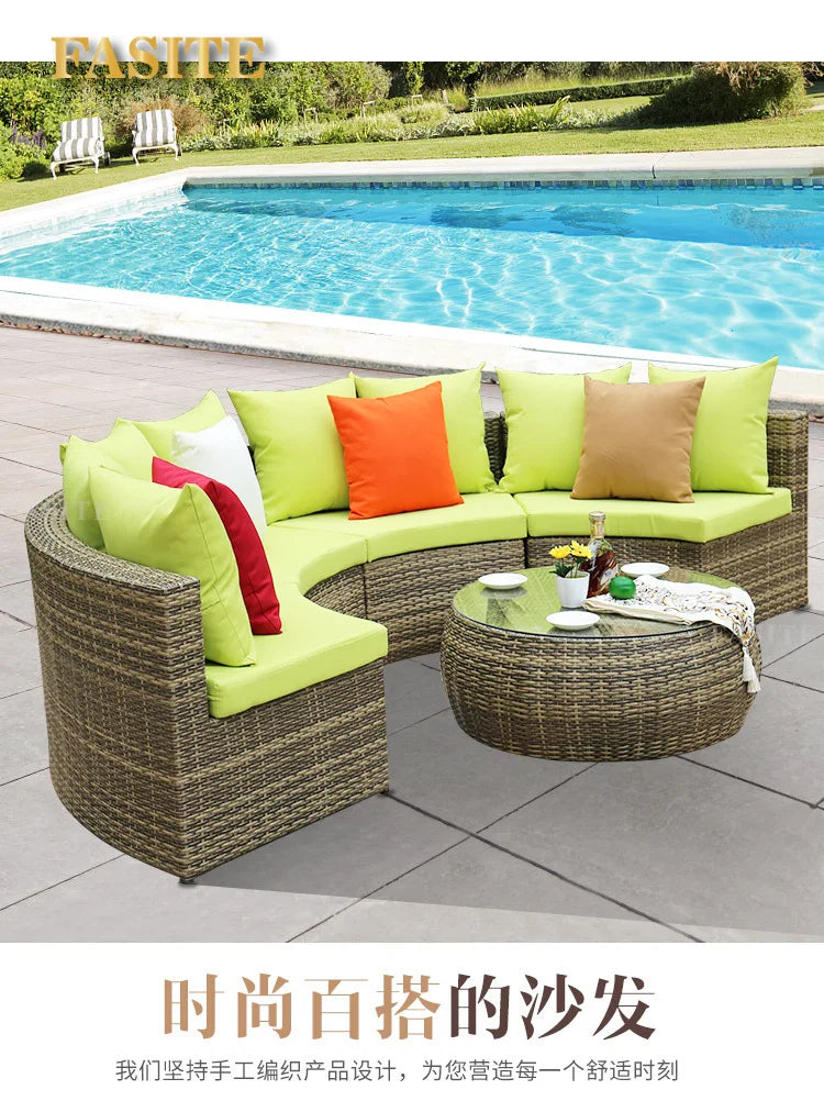 Outdoor round rattan sofa combination garden courtyard semi-circular rattan chair  hotel curved living room sofa