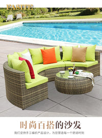 Outdoor round rattan sofa combination garden courtyard semi-circular rattan chair  hotel curved living room sofa