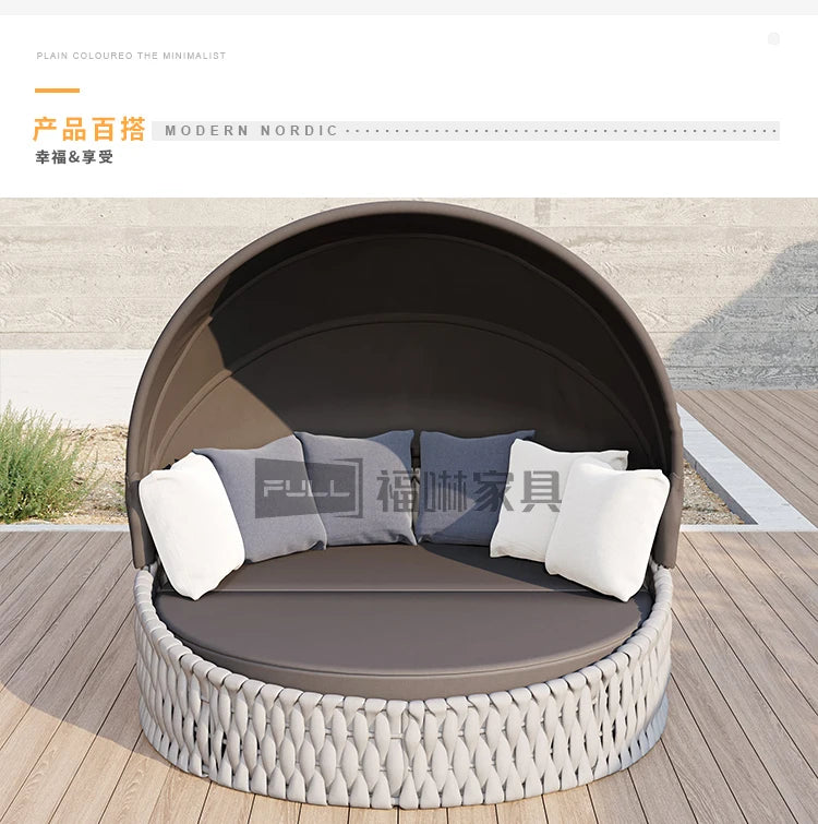 Outdoor Rattan Aluminum Alloy Lounge Bed Leisure Hotel Beach Open-Air Sofa Recliner Set
