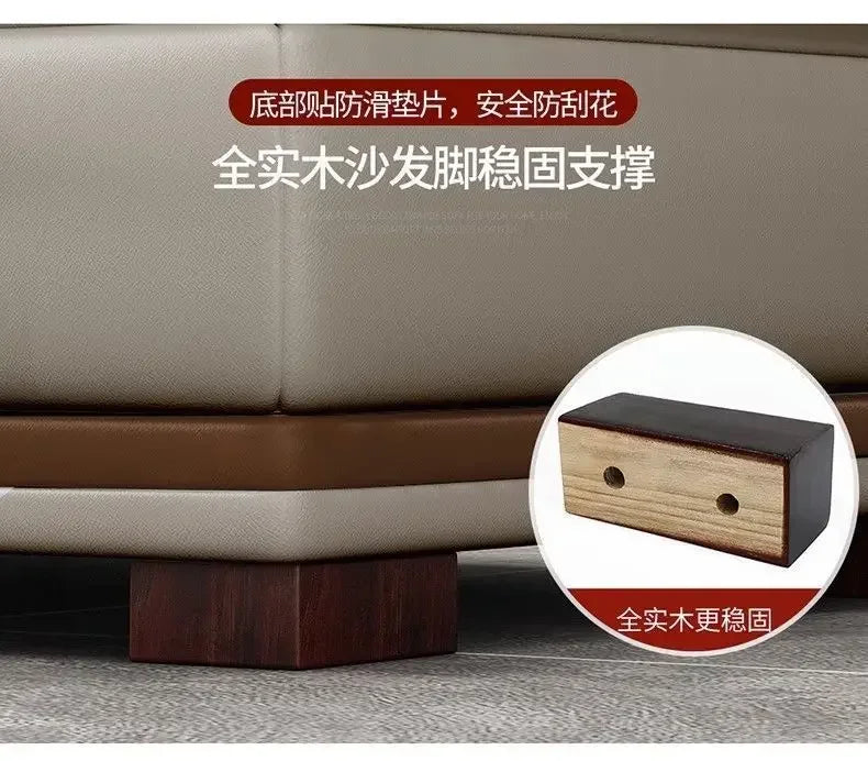 Light luxury first-layer cowhide leather sofa, living room size, straight row concubine combination household leather sofa