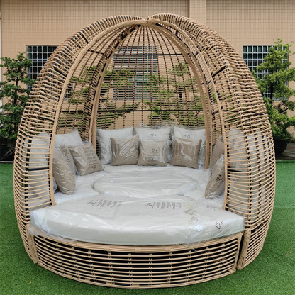 Modern Waterproof Rattan Sofa Patio Furniture Outdoor Furniture Big Round Outdoor Rattan Sun Beds
