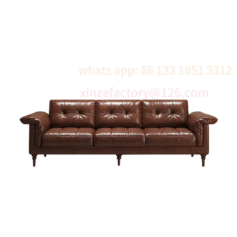 Customizable American sofa Italian retro oil wax leather straight row steel frame down medium ancient Nanyang style first layer