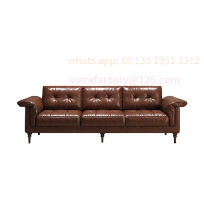 Customizable American sofa Italian retro oil wax leather straight row steel frame down medium ancient Nanyang style first layer