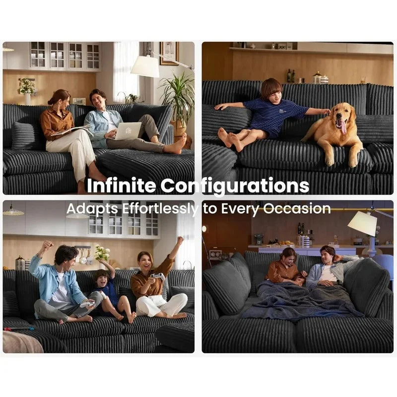 Wide Seat Sectional with Reversible Chaise, Modern Comfy Sleeper Sofa Bed for Living Room, Shaped Couches in Corduroy