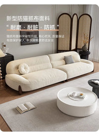 Simple modern fabric sofa, straight row Italian style, minimalist cream arc