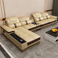 Luxury Italian Genuine Leather Sectional Sofa Set With Bluetooth Speaker And USB Ports Cow Leather Divano Living Room Furniture