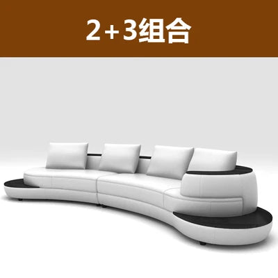 Luxury Modern Curved Genuine Leather Sofa Sectional Couch White and Black Design Living Room Contemporary Home Decoration