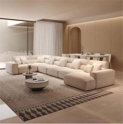 Large flat floor straight corner combination sofa Modern simple large apartment villa living room hotel matte fabric sofa