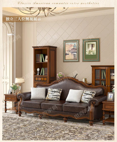 Solid wood leather sofa combination living room simple whole house furniture