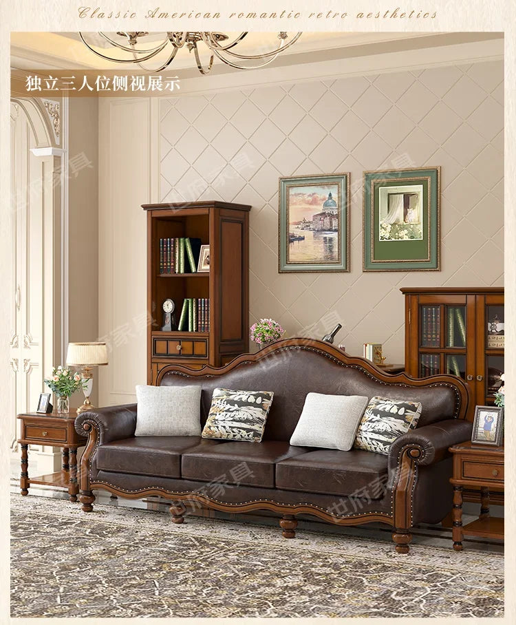 Solid wood leather sofa combination living room simple whole house furniture