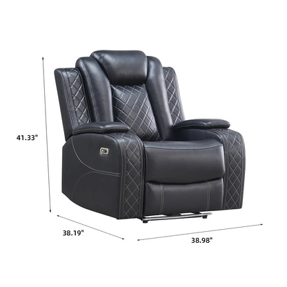Power Reclining Sofa Couch with Wireless Charger 3 Seaters Recliner  Reading Light Leather Bluetooth Speaker Theater Seating LED