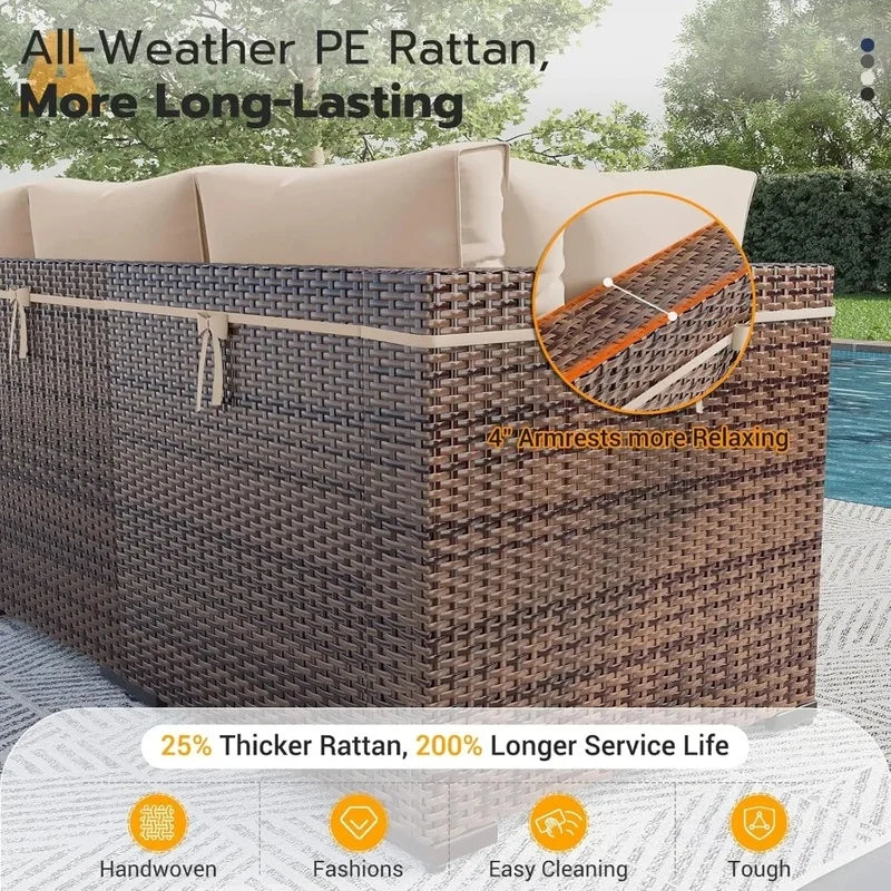 7-Piece Modular Wicker Outdoor Sectional Sofa Set with Waterproof Cover - Stylish Patio Furniture for Outdoor Conversations