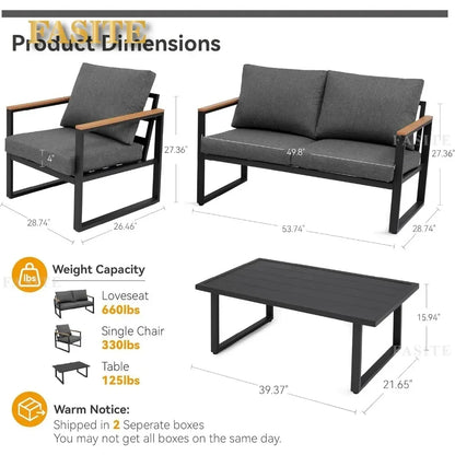 Patio Furniture Set, 4 Pieces Outdoor Patios Furnitures with Table Set, Patios Conversation Sets, Outdoor Patio Furniture Sets