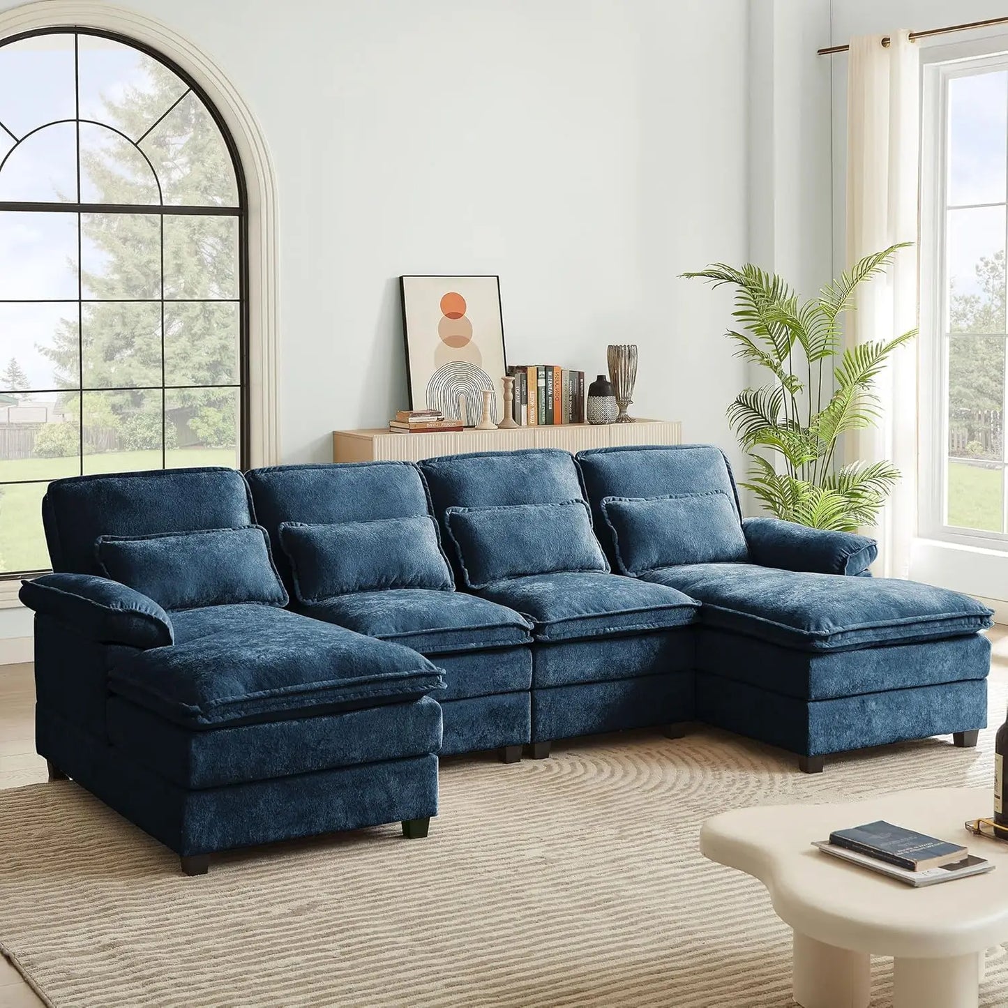 110" Convertible Sectional Sofa, U Shaped Comfy Cloud Couch With Double Chaise And Padded Armrests, Modern Upholstered 4 Seater