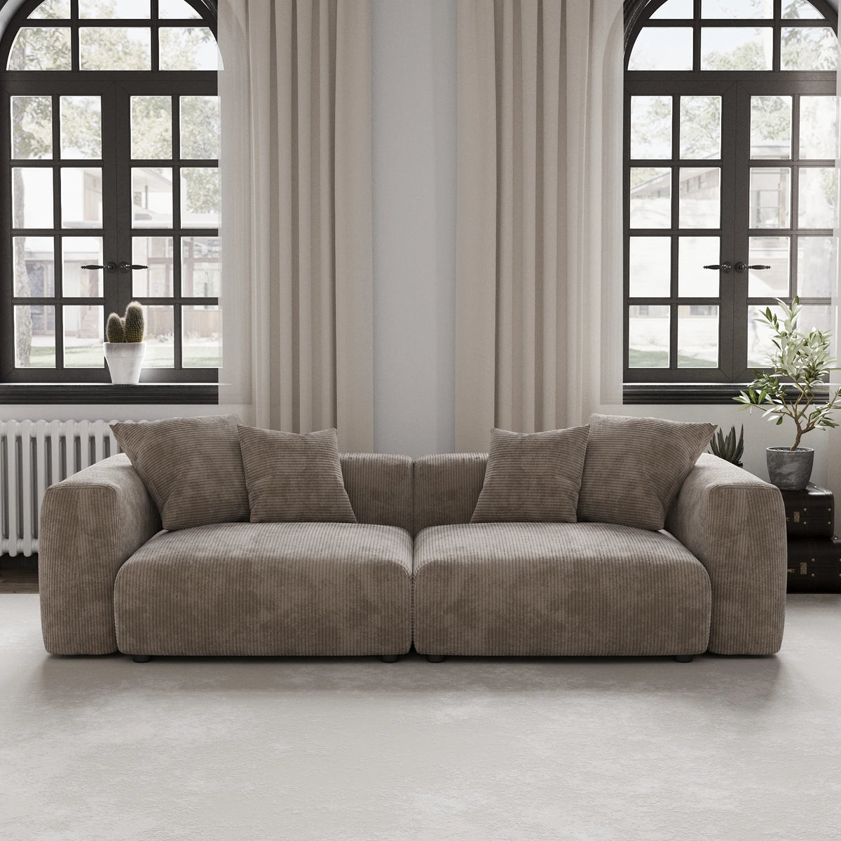 Modern Corduroy Fabric Sectional Couch with 4 Pillows 102