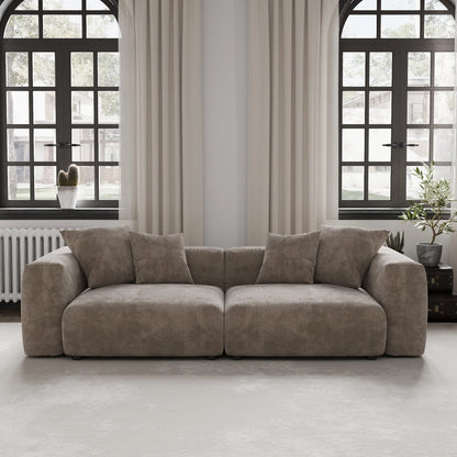 Modern Corduroy Fabric Sectional Couch with 4 Pillows 102" L-Shaped Sofa with Chaise Ottoman Hardwood Frame Sofa for Living Room