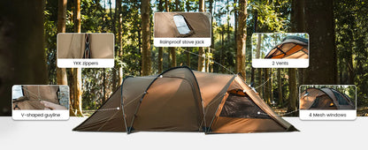 OneTigris Orbitis Tunnel Tent with Stove Jack 4 Person Lightweight Camping Hot Tent with Mesh Vent for Glamping Bushcraft Travel