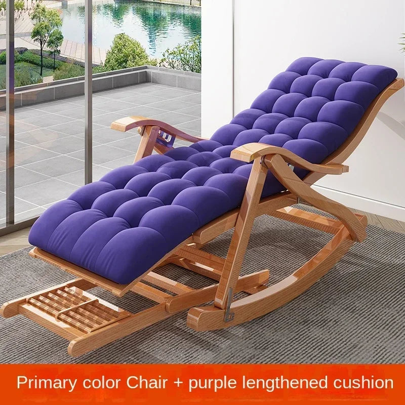 UVR Adult Recliner Folding Rocking Chair Living Room Armchair Bed Office Lunch Break Nap Backrest Stool Bamboo Chaise Longue