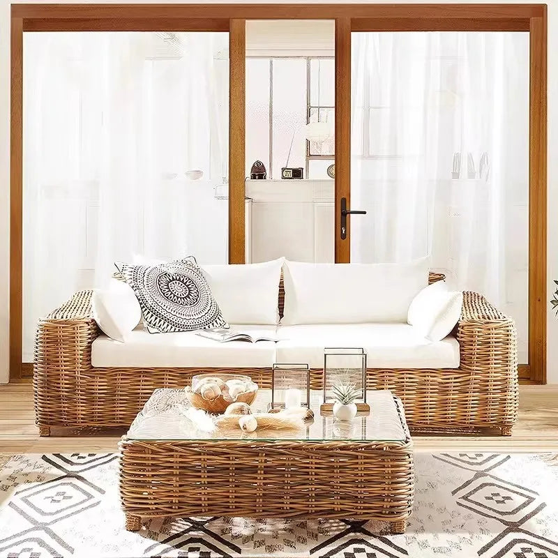 Modern Leisure Hotel Outdoor Garden Lounge Sofa Sectional Set Wicker Rattan Patio Balcony Furniture for Living Room