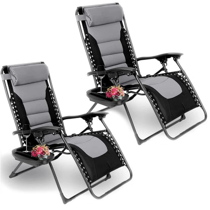 160kg Outdoor Folding Lounge Chair  Patio Chaise Lounge Recliner Adjustable Headrest &Cup Holder Outside Reclining