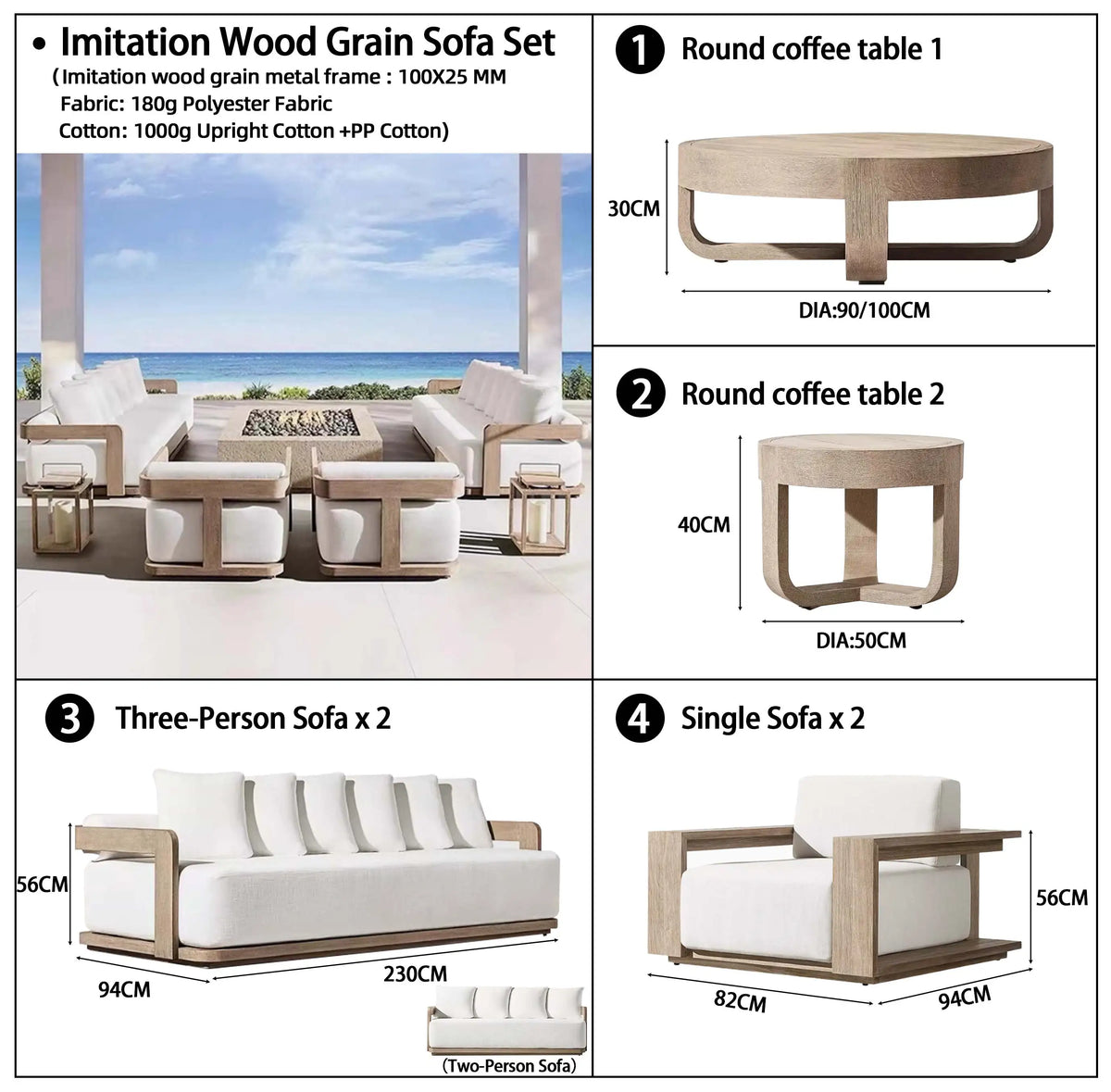 New Design Morden Outdoor Patio Furniture Sofa Set All Weather Waterproof Fabric Aluminum Sofa