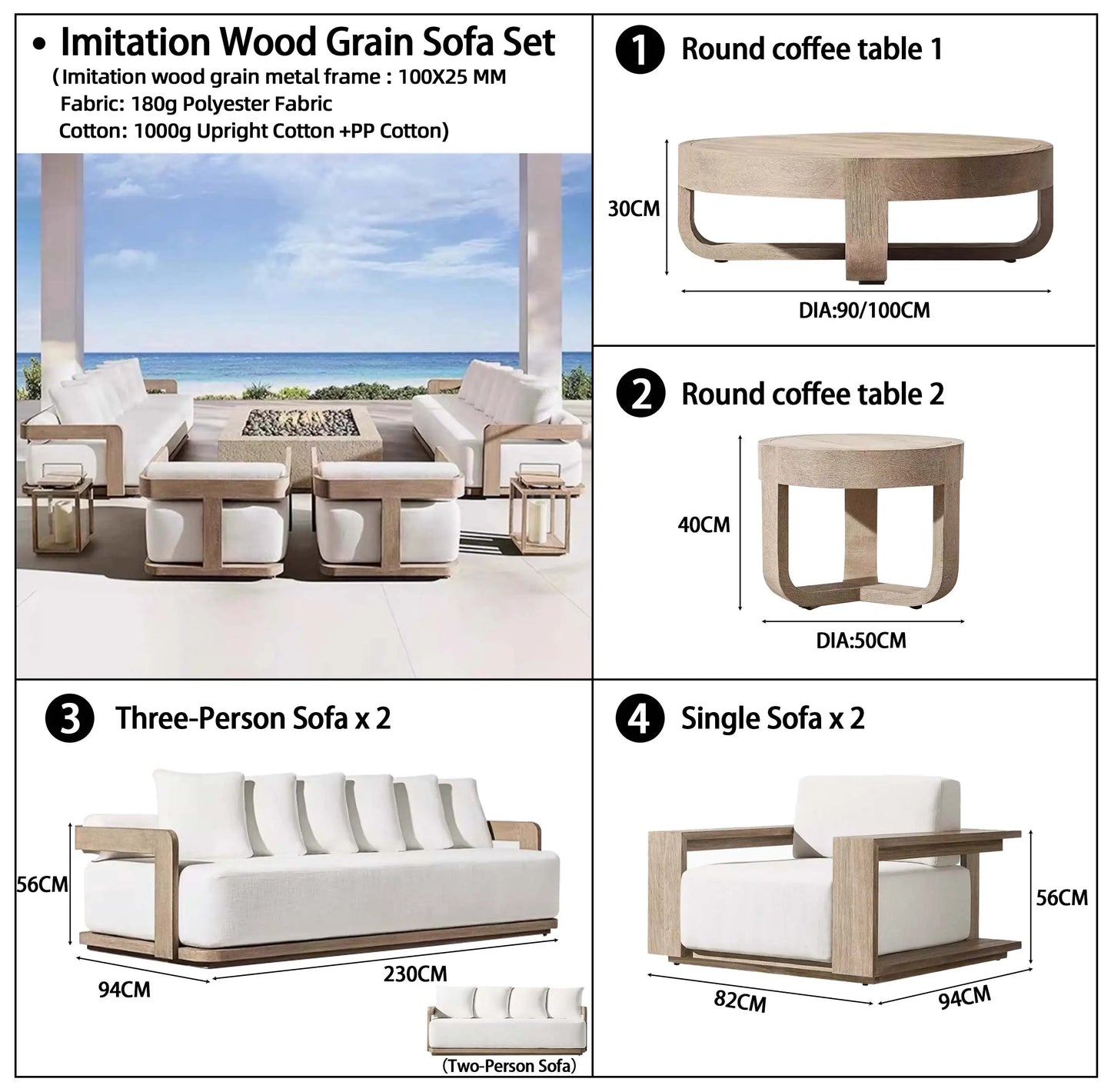 New Design Morden Outdoor Patio Furniture Sofa Set All Weather Waterproof Fabric Aluminum Sofa