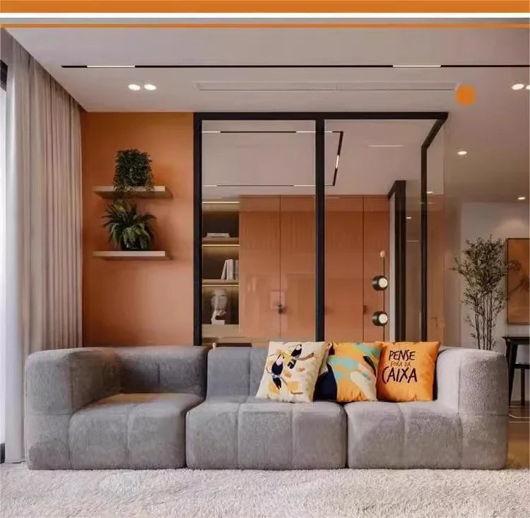 Living Room Compressed Vacuum Sofas Modern Small Apartment Fabric Living Room Sofa Cream Style Marshmallow Sofa Free Combination