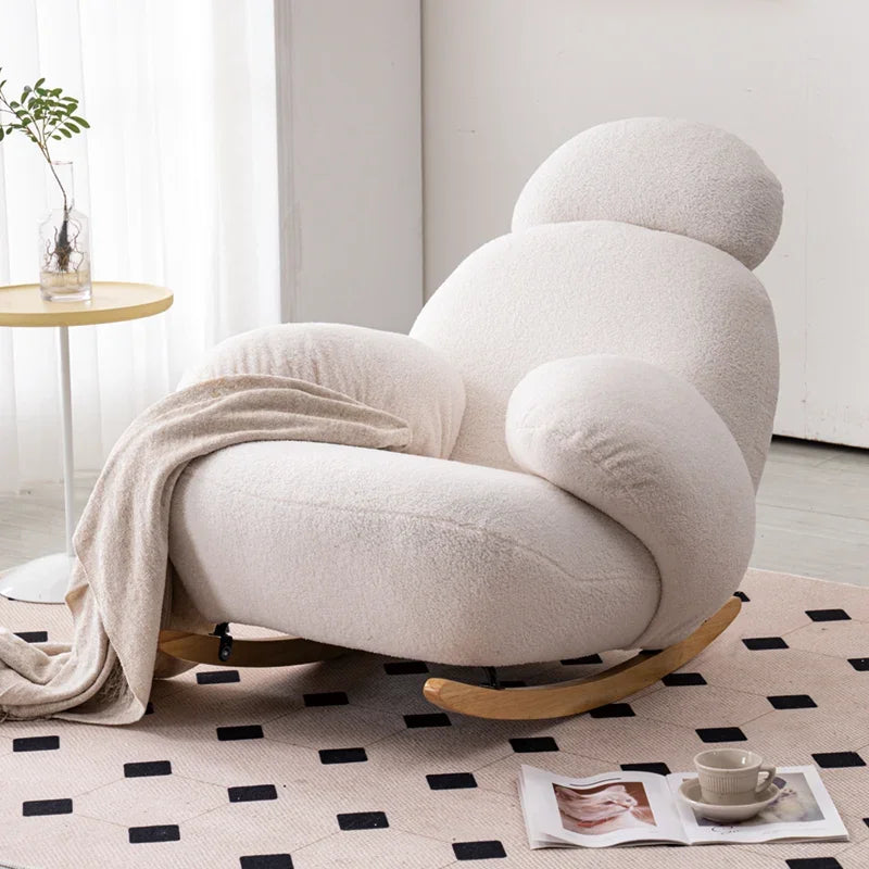 Big white Internet celebrity rocking chair lazy sofa single rocking cream living room lazy chair simple balcony bedroom