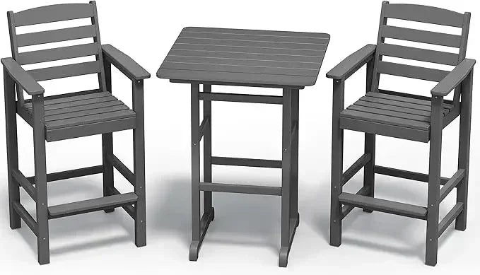 Balcony Adirondack Chairs and Table 3 Pieces Set, Adirondack Bar Height Chairs Set of 2 and Bar Table, Outdoor Bar Stools Set,