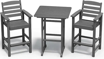 Balcony Adirondack Chairs and Table 3 Pieces Set, Adirondack Bar Height Chairs Set of 2 and Bar Table, Outdoor Bar Stools Set,