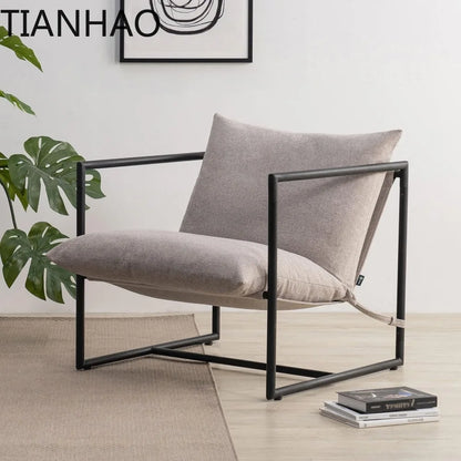 Sling Accent Chair, Metal Framed Armchair with Shredded Foam Cushioning, Oatmeal