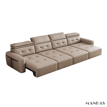 Genuine Leather Electric Convertible Sofa Bed with Adjustable Headrest, Multifunctional Folding Sofa Beds for Cinema Living Room