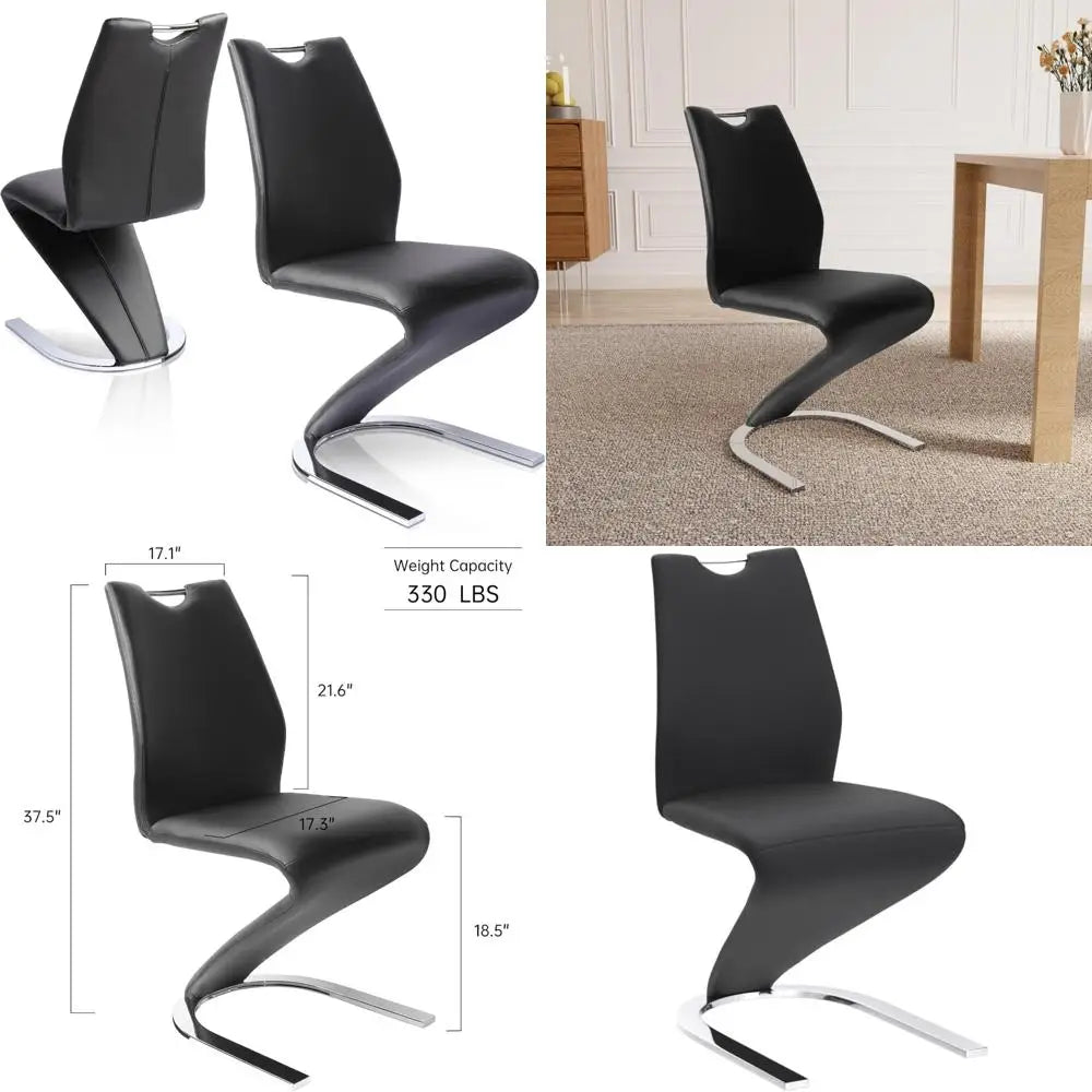 Modern Upholstered Armless Dining Chairs Set of 2, PU Leather Cushioned Seats, Sturdy Side Chairs for Kitchen and Dining Room