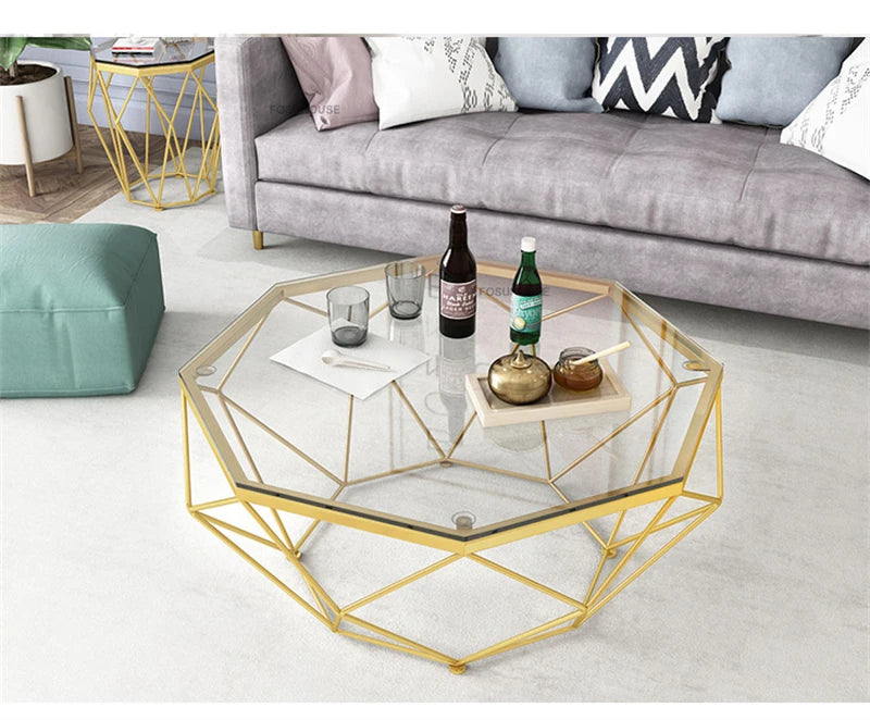 Nordic Light Luxury Tempered Glass Coffee Tables Small Apartment Sofa Side Table Simple Iron Corner Table Living Room Furniture
