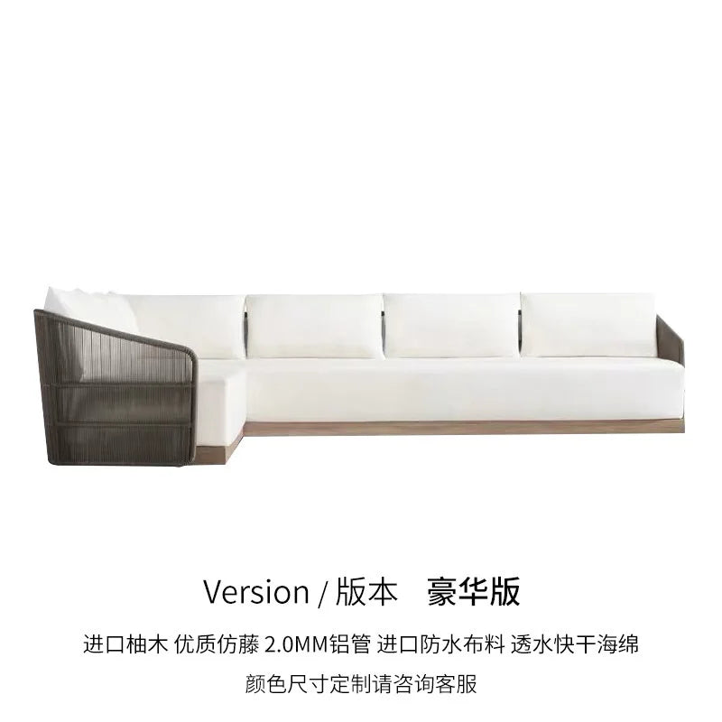 Outdoor rattan sofa courtyard preservative wood villa hotel outdoor teak rattan leisure sofa combination