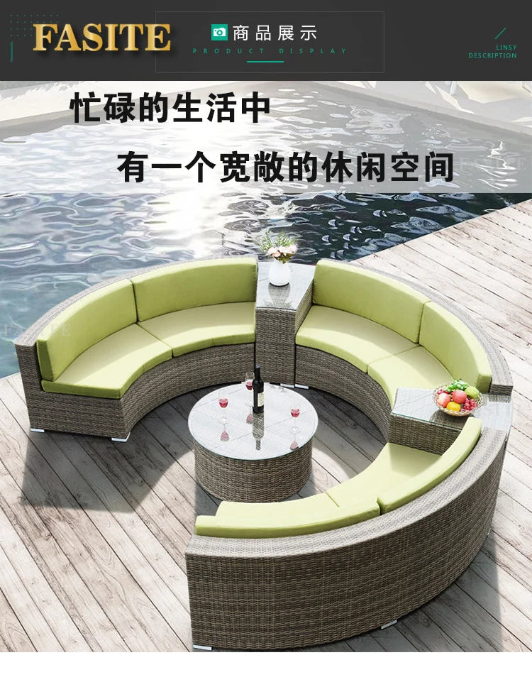 Outdoor Rattan Sofa Circular Villa Terrace Courtyard Rattan Art Living Room Leisure