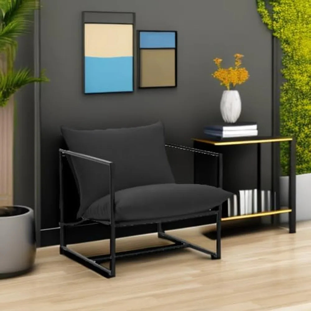 Metal Framed Armchair with Shredded Foam Cushioning,Living room chair， Black