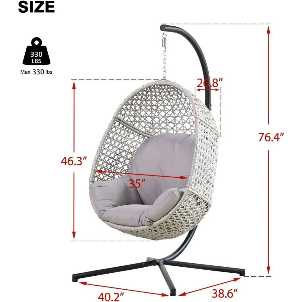 Indoor Outdoor Hammock Egg Chair with Stand Large Hanging Chair Wicker Rattan Swing Chair with Removable Cushion  Capacity