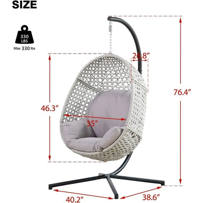 Indoor Outdoor Hammock Egg Chair with Stand Large Hanging Chair Wicker Rattan Swing Chair with Removable Cushion  Capacity