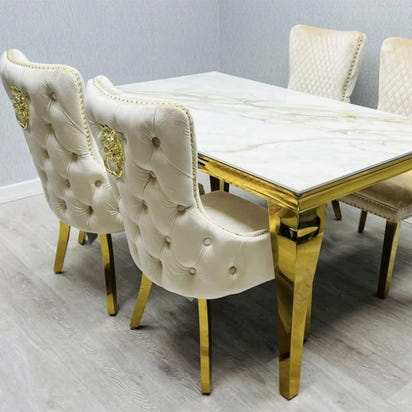 Set Luxury Simple Premium Beige Chair Dining Table