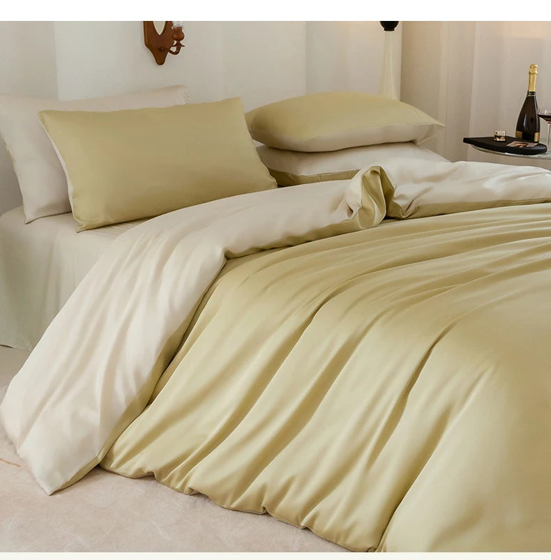 Luxury Bedding Set with Duvet Cover Silk Cotton Duvet Cover Bed Sheet Solid Color bedsheets full set 4 pcs Queen King Size