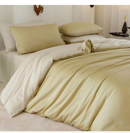 Luxury Bedding Set with Duvet Cover Silk Cotton Duvet Cover Bed Sheet Solid Color bedsheets full set 4 pcs Queen King Size