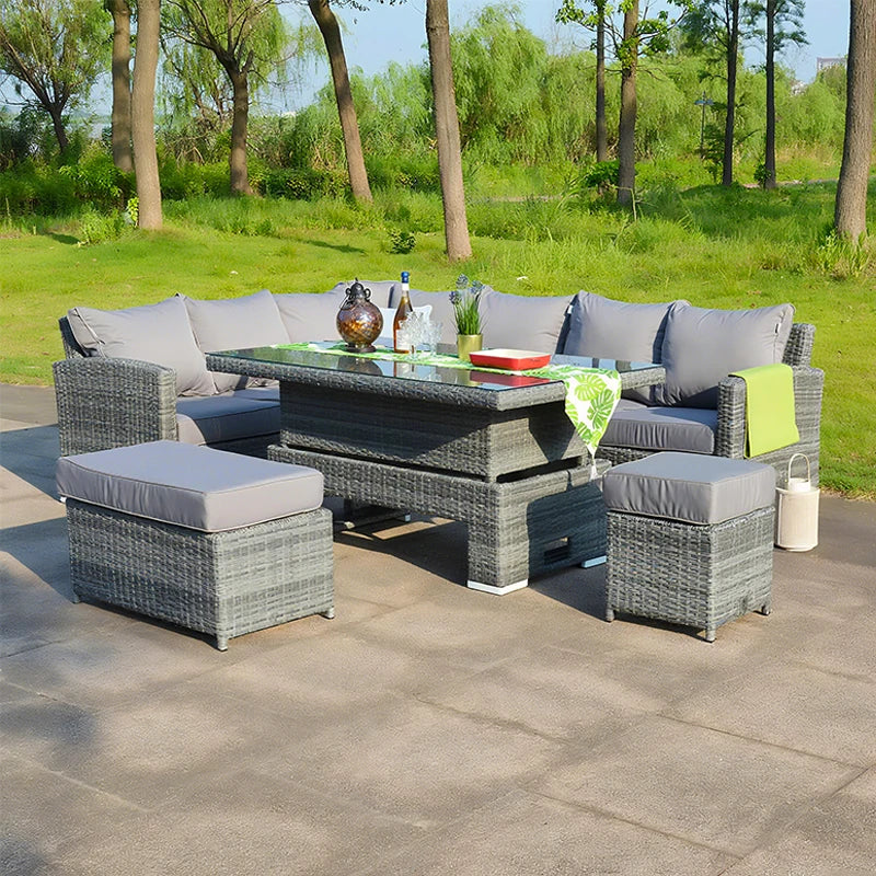 Best Selling Patio Furniture Garden Rattan Sofa Set Outdoor Restaurant PE Rattan L Shape Sectional Chaise Sofas with Tea Table